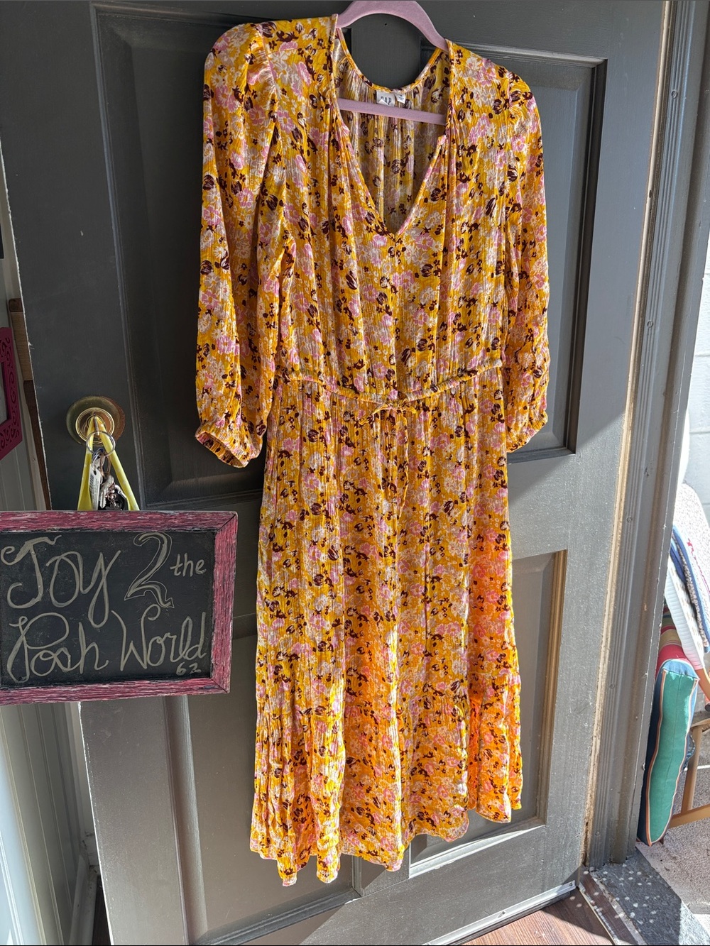 Yellow Floral V-Neck Midi Dress